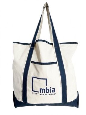 Canvas Boat Tote Bag Navy Trim Front Pocket Spacious Possible DIY Project